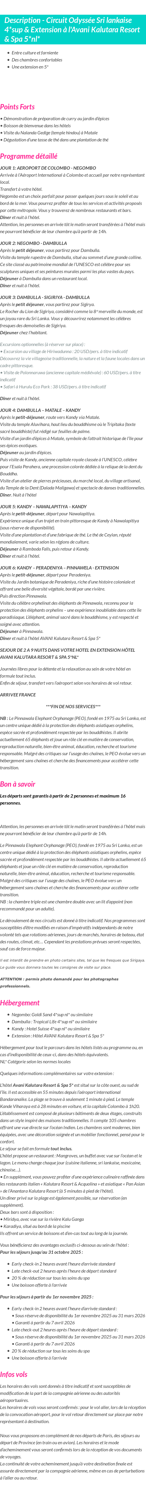 Détails du séjour