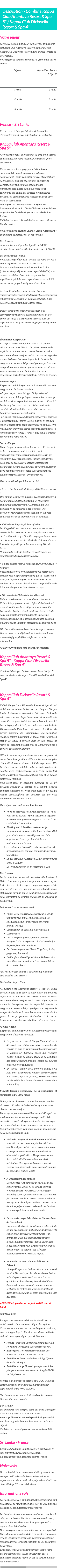 Détails du séjour