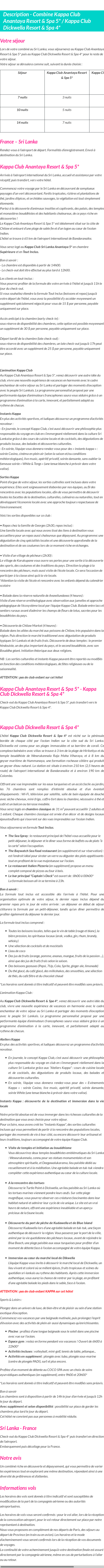 Détails du séjour