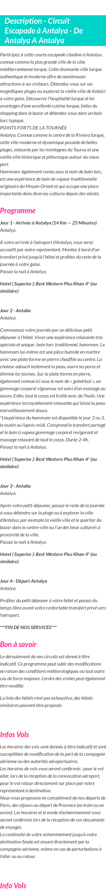 Détails du séjour