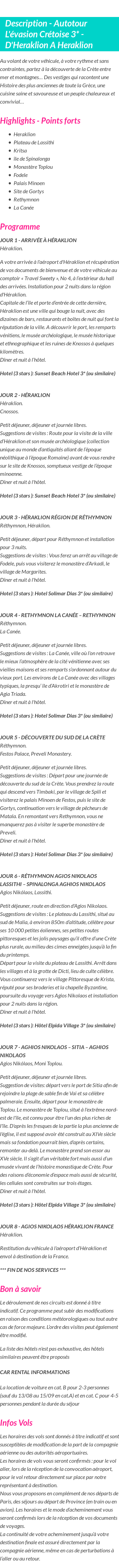 Détails du séjour
