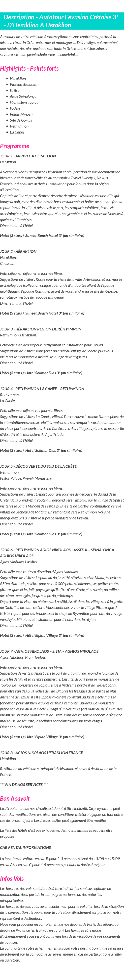 Détails du séjour