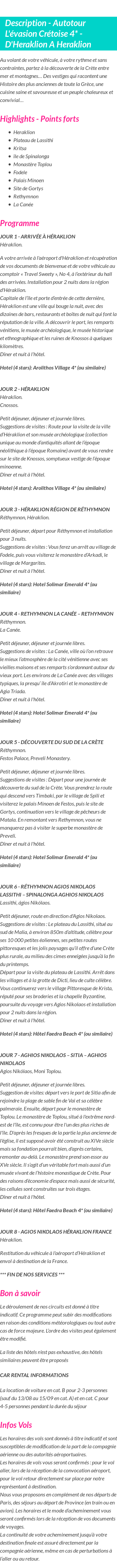Détails du séjour
