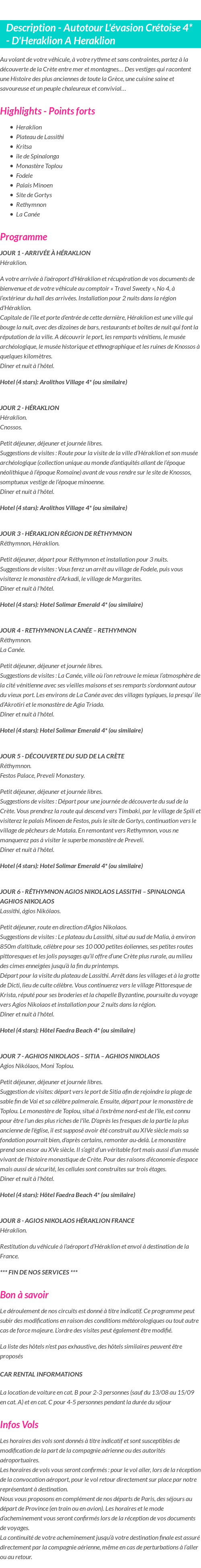 Détails du séjour
