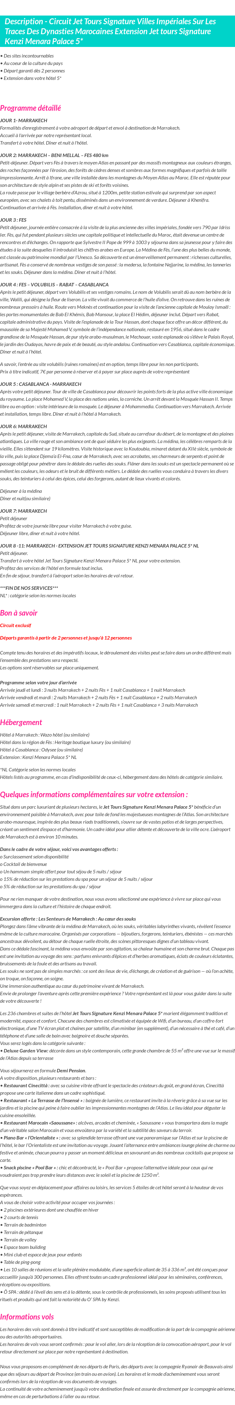 Détails du séjour