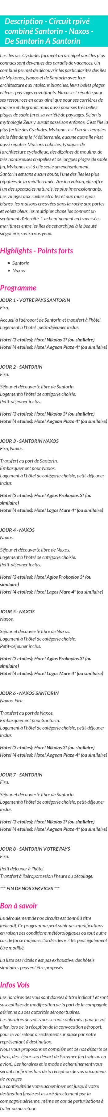 Détails du séjour