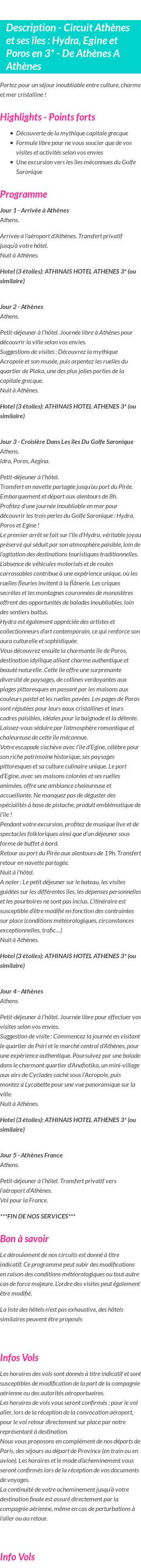Détails du séjour
