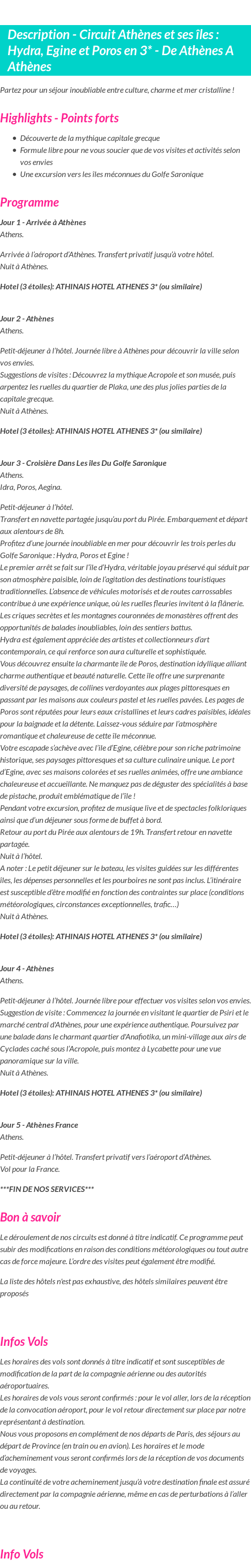 Détails du séjour