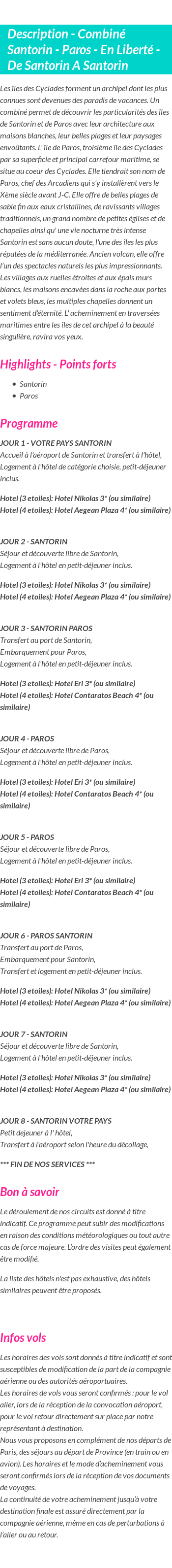 Détails du séjour