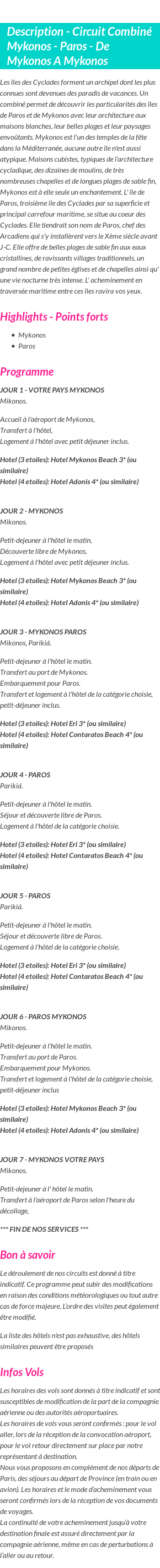 Détails du séjour