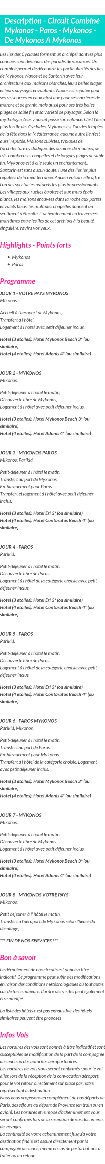 Détails du séjour