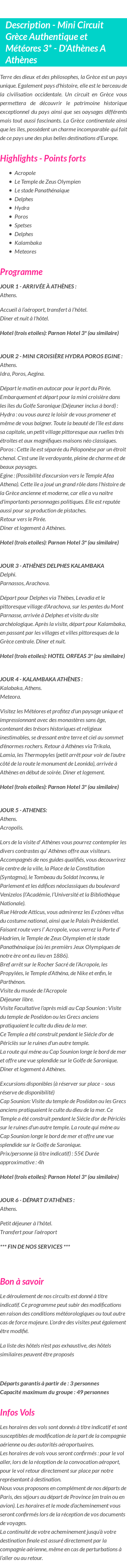 Détails du séjour