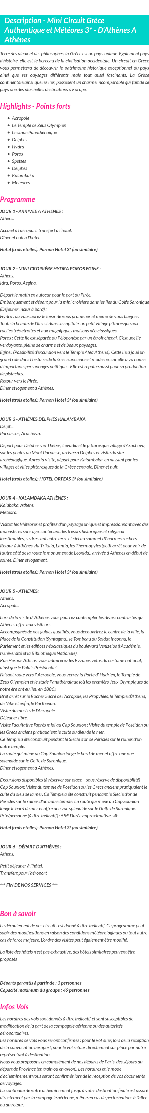 Détails du séjour