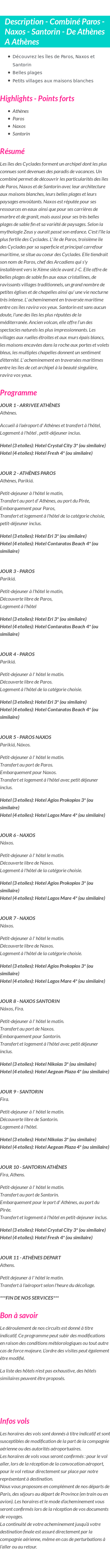 Détails du séjour