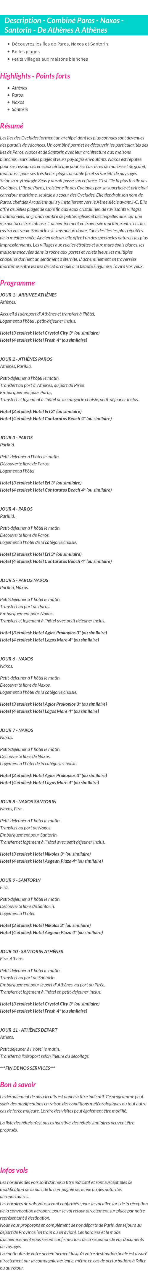 Détails du séjour