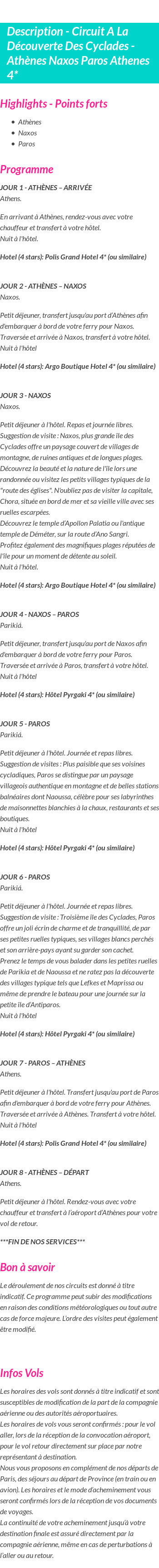 Détails du séjour
