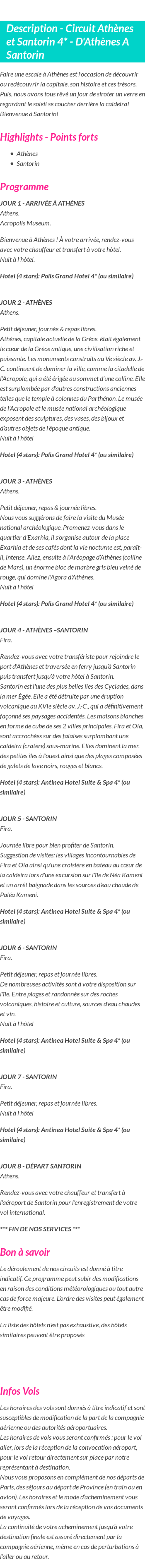 Détails du séjour