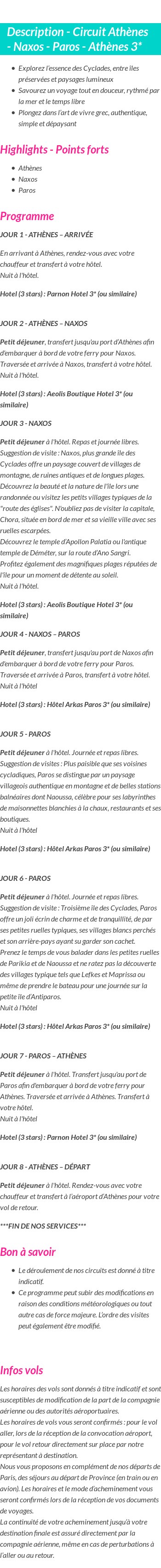 Détails du séjour