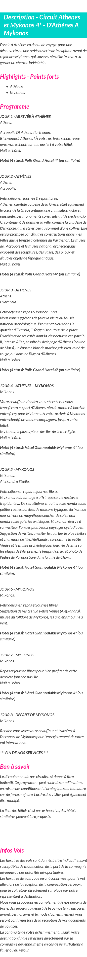 Détails du séjour