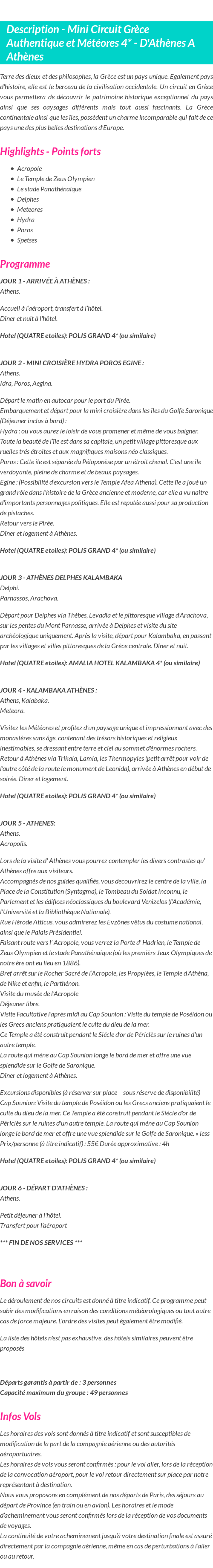Détails du séjour
