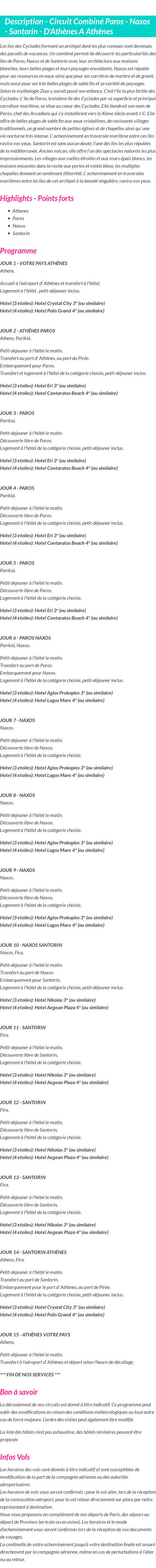 Détails du séjour