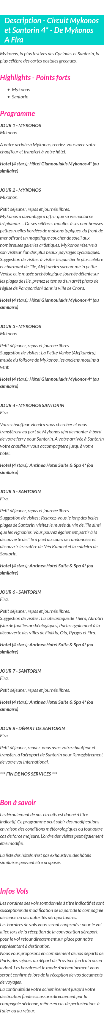 Détails du séjour