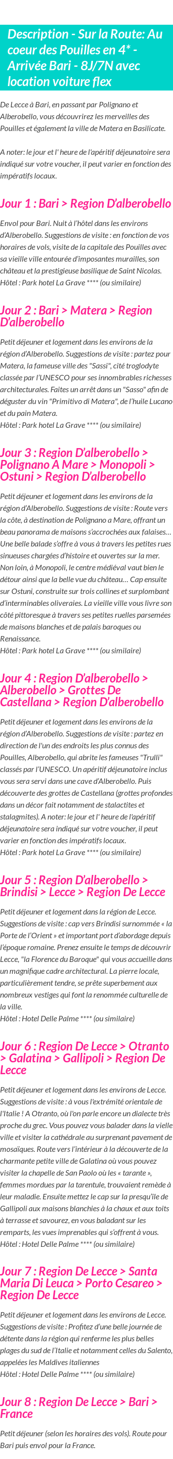 Détails du séjour