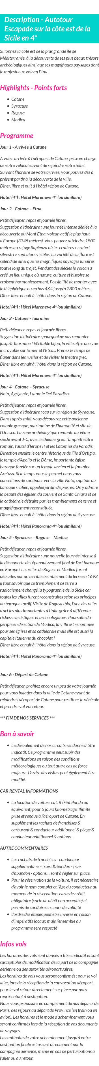 Détails du séjour