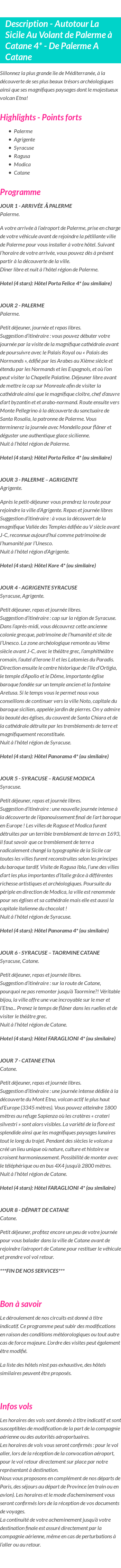 Détails du séjour