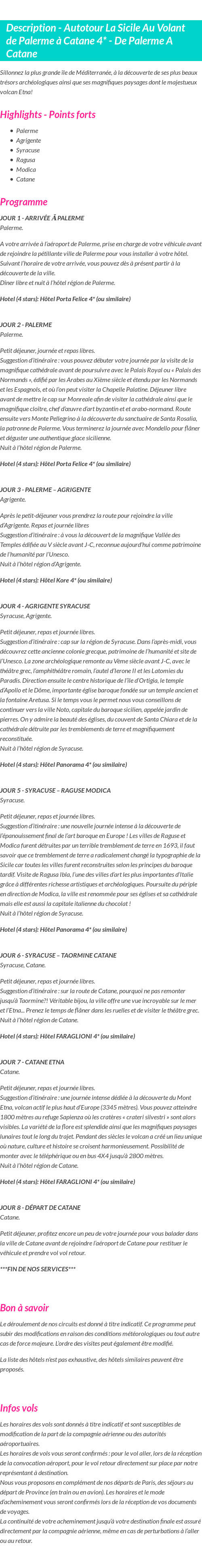 Détails du séjour