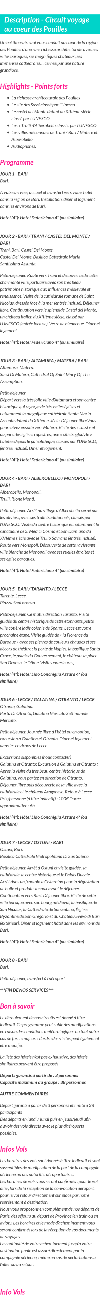 Détails du séjour