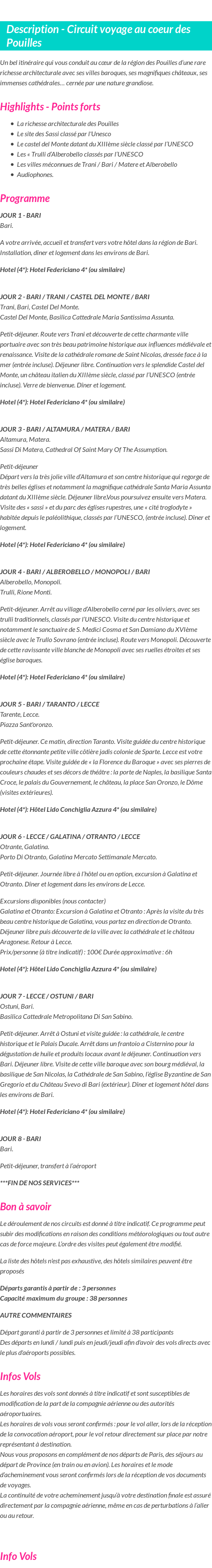 Détails du séjour