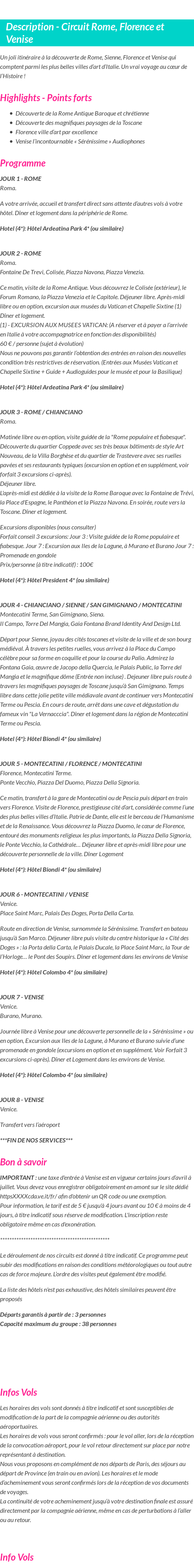 Détails du séjour