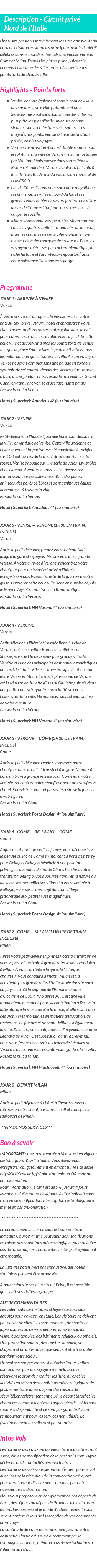 Détails du séjour