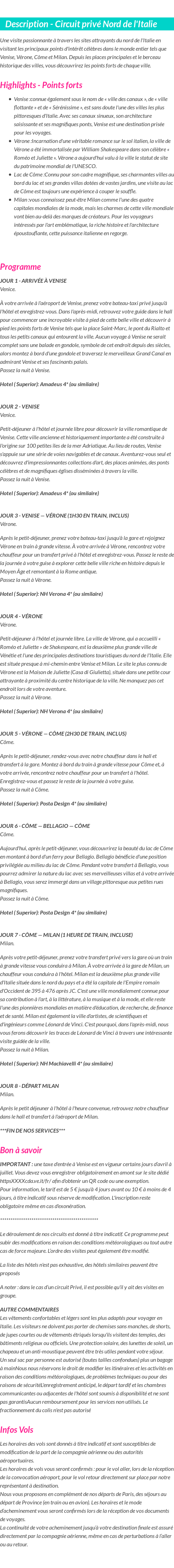 Détails du séjour
