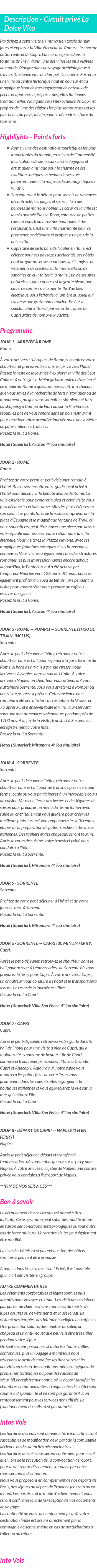 Détails du séjour