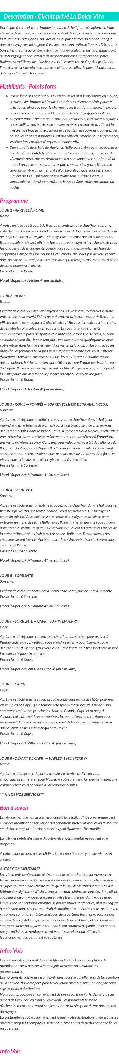 Détails du séjour
