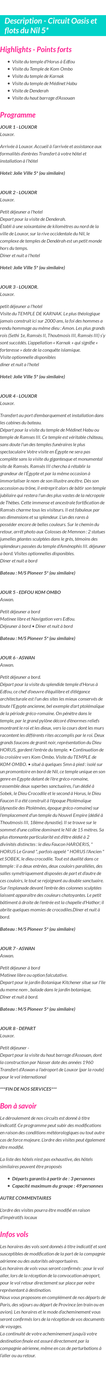 Détails du séjour