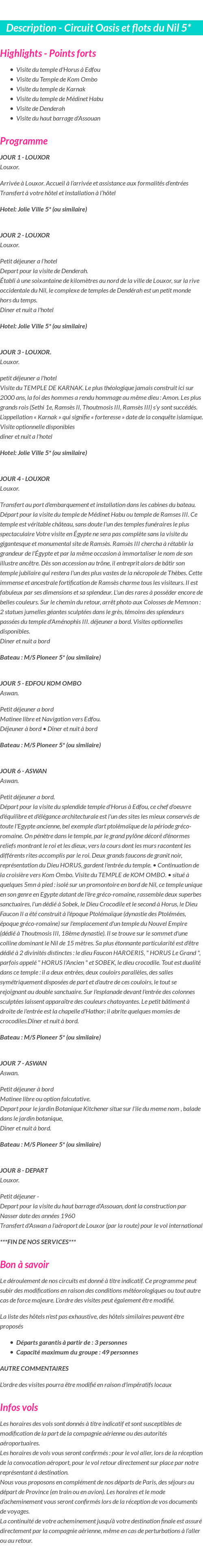 Détails du séjour