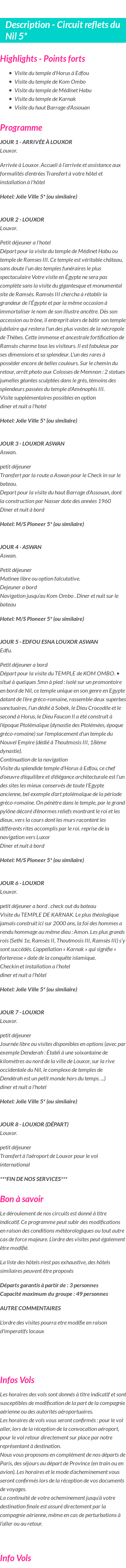 Détails du séjour