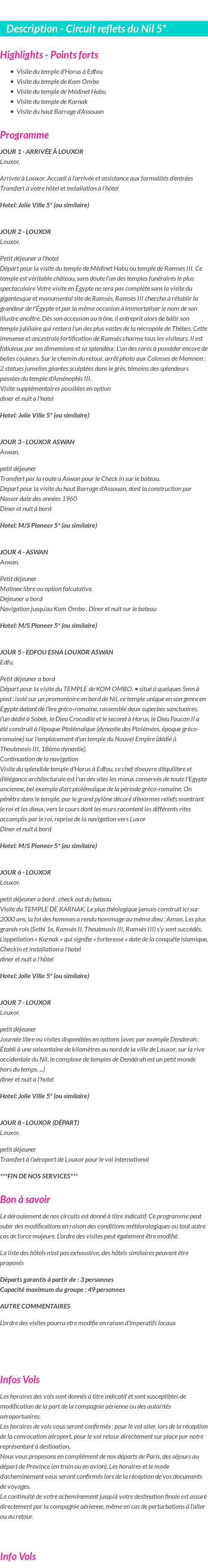 Détails du séjour