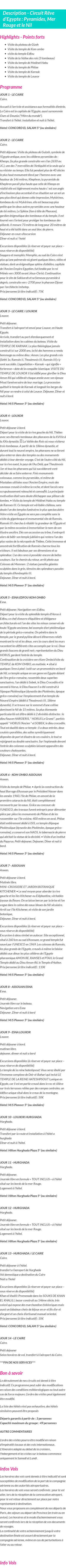 Détails du séjour