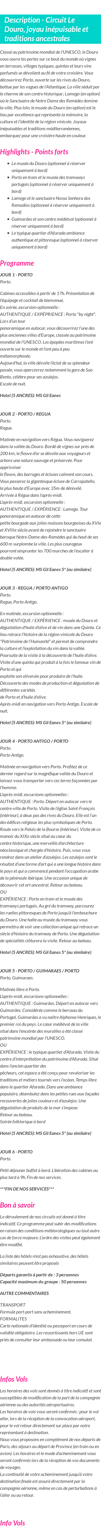 Détails du séjour