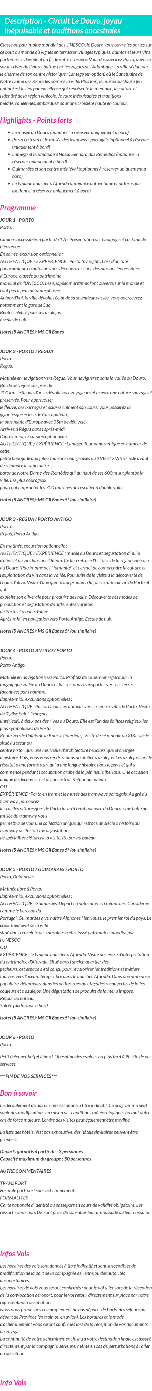 Détails du séjour