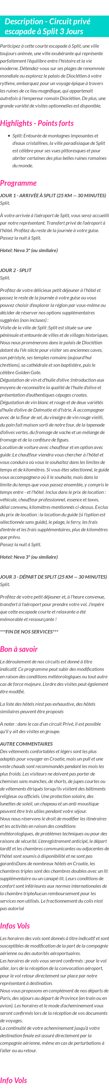 Détails du séjour