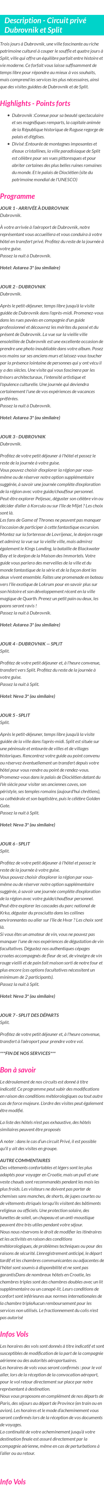 Détails du séjour