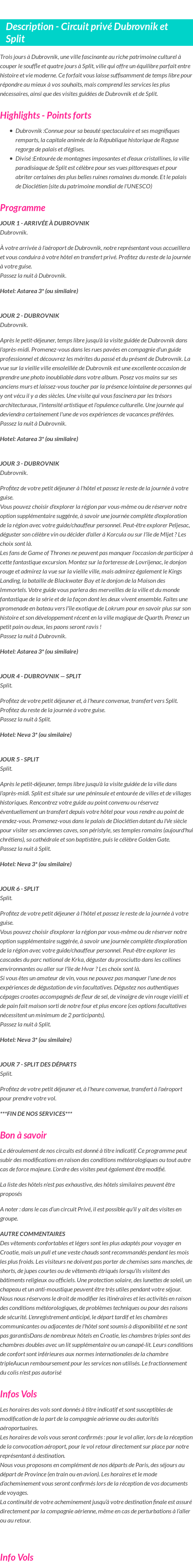 Détails du séjour