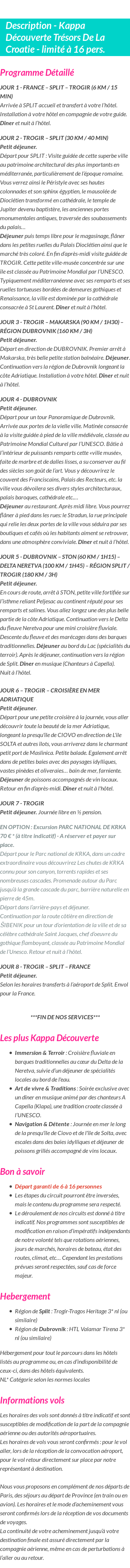 Détails du séjour