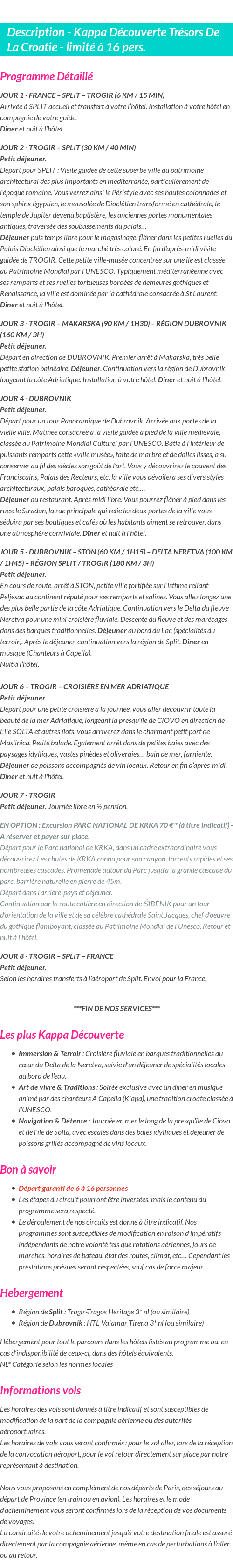 Détails du séjour