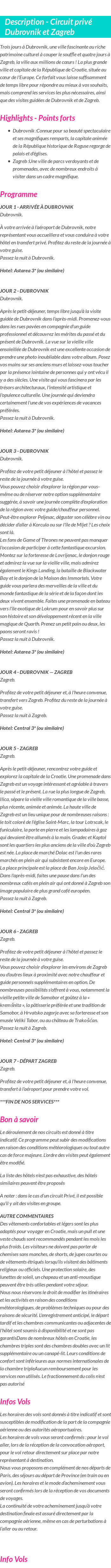 Détails du séjour
